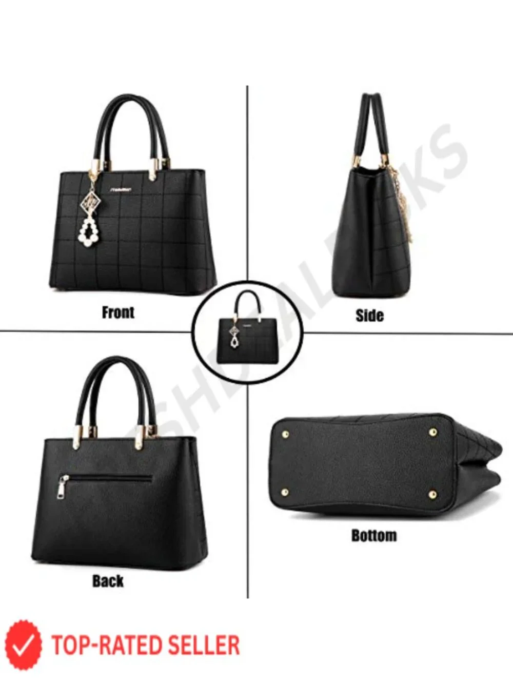 PU Leather Satchel Tote Shoulder Bag Top Handle with Removable Strap